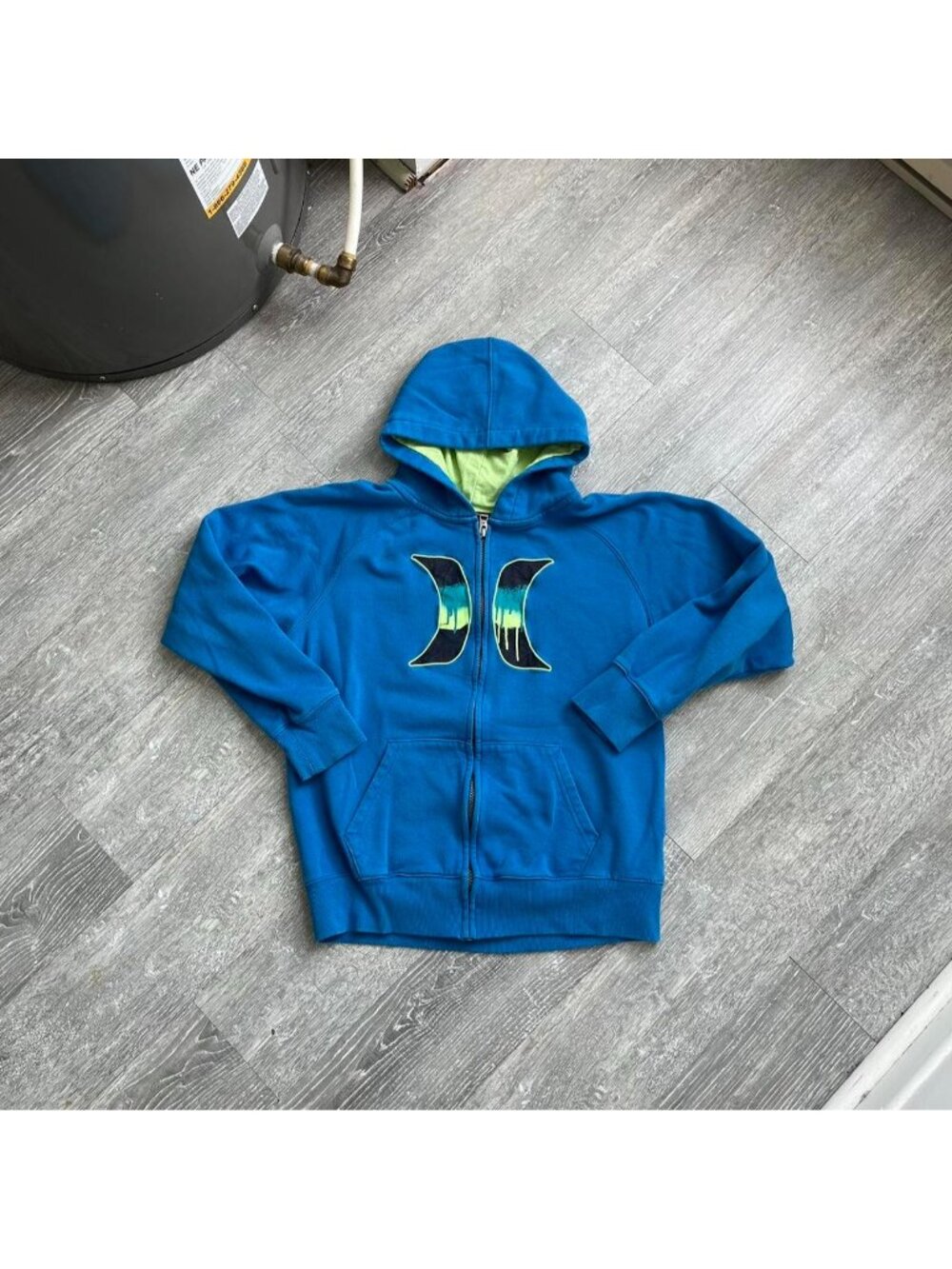 Blue / Green / Black Hurley Y2K Surf / Skate Embroidered Zip-Up Hoodie / Sweater